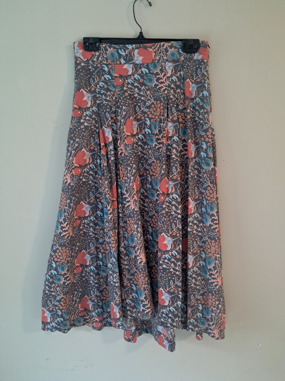 Sara A-Line Floral Skirt in Coral, Teal and Gray